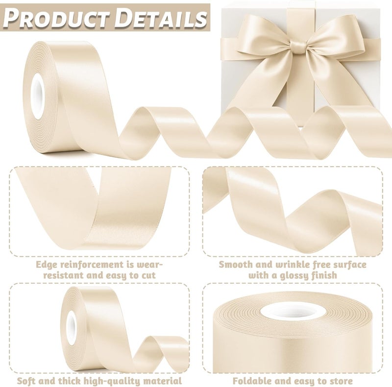 Fullive 1 1/2 Inch Ribbon for Gift Wrapping, 30Yards Cream Ribbon, Polyester Solid Satin Ribbons for Flower Bouquet for Easter Christmas Decorations DIY Hair Bows Wrapping Bouquet Floral Arrangements - Image 3